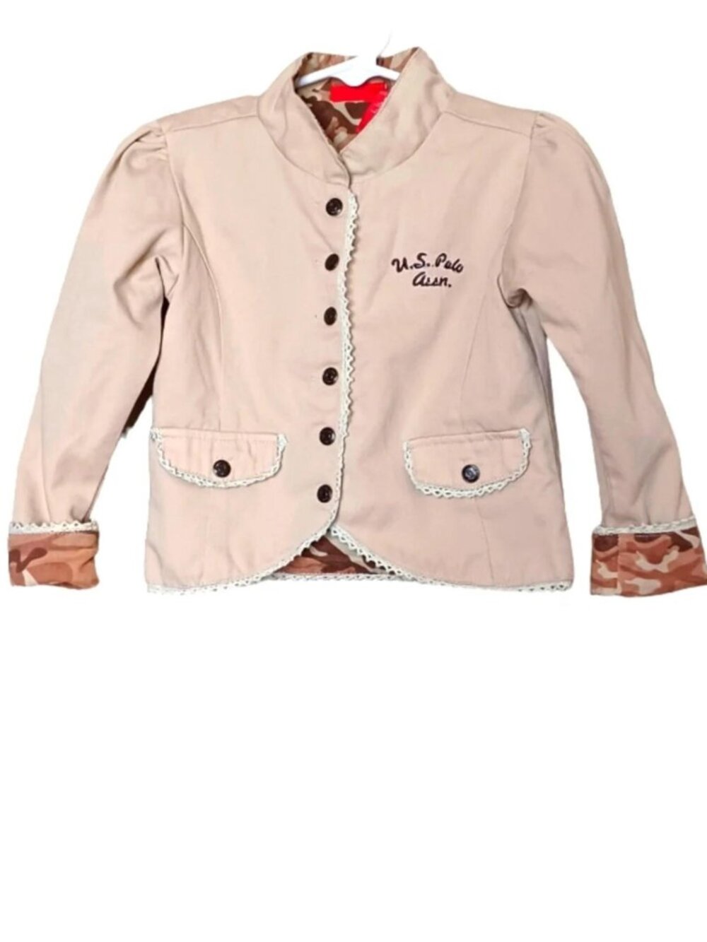 U.S. Polo Assn Girls 3T Tan Camo Blazer Jacket Military Preppy